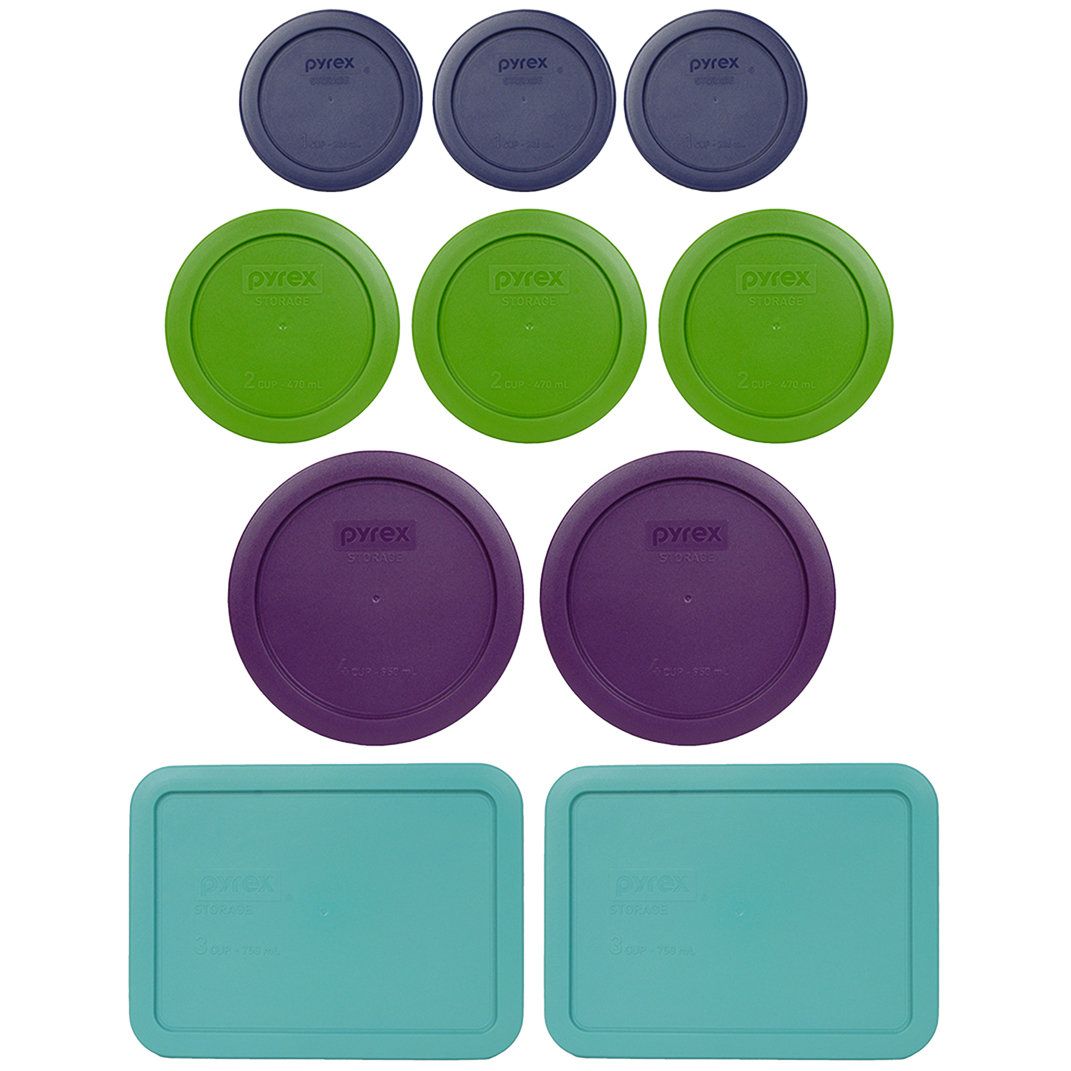 Pyrex 7202-PC Blue, 7200-PC Lawn Green, 7201-PC Purple, 7210-PC Turquoise Lid Bundle